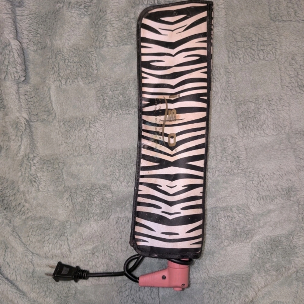 Pink Hair Styling Tool with Zebra Print Case
